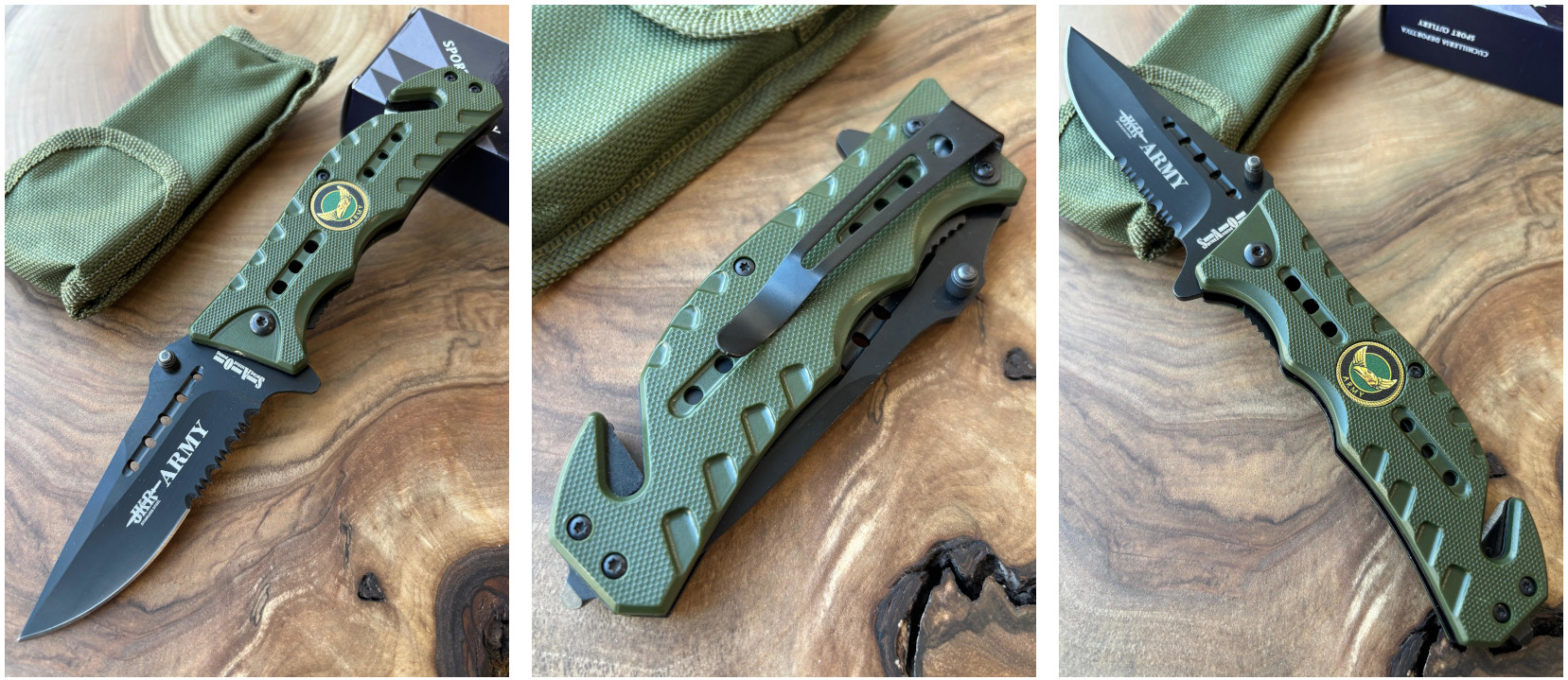 JKR Nóż składany, 8,5 cm, militarny, zielony