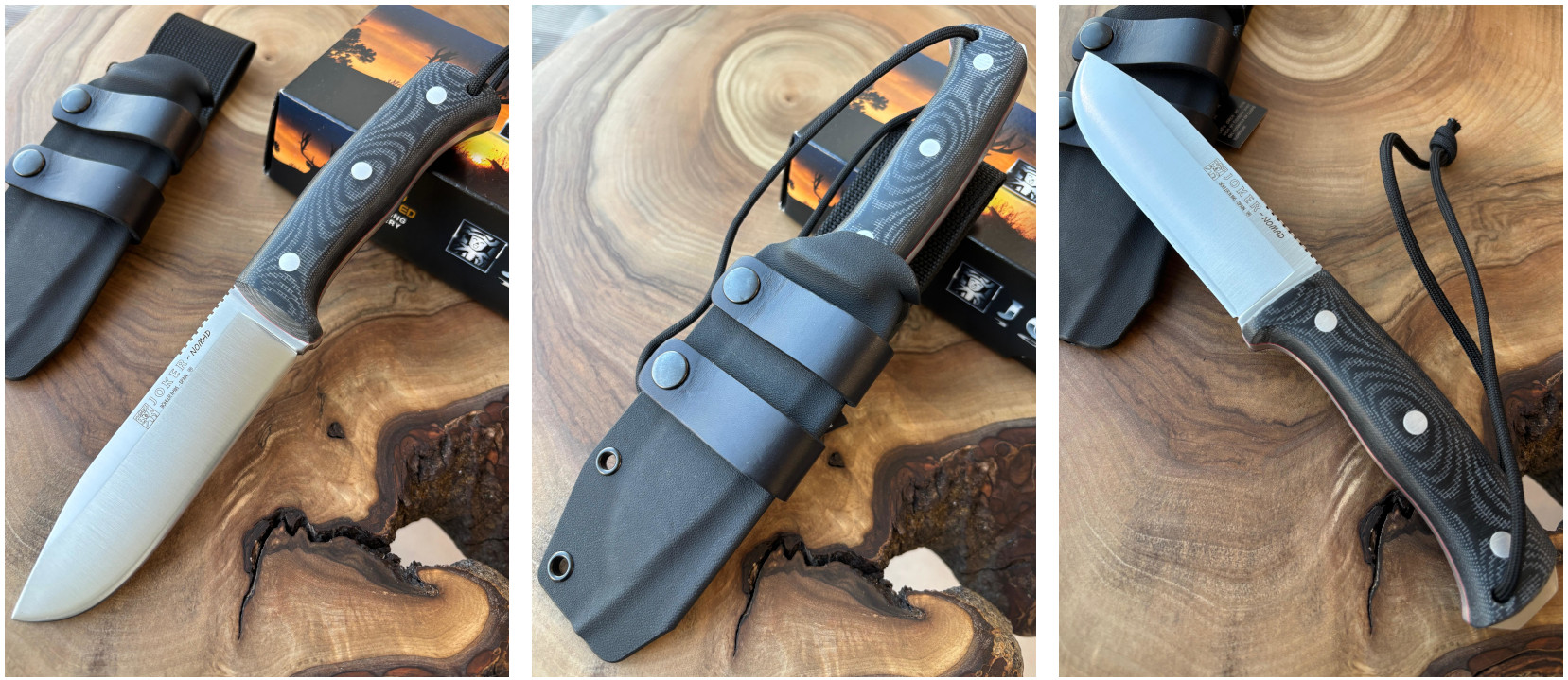 Joker Nomad – bushcraftový nôž, 13 cm, micarta, čierny, kydexové puzdro