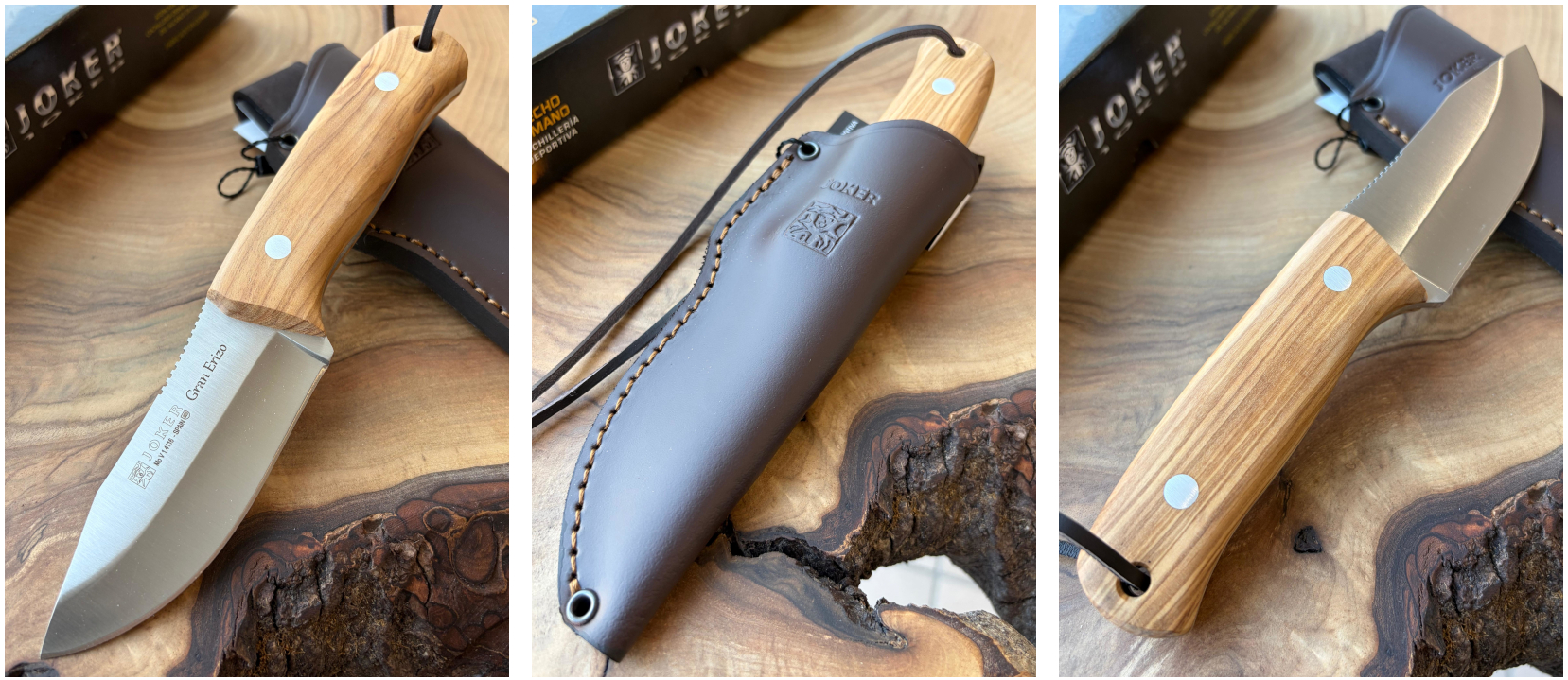 Joker Gran Erizo – Nóż myśliwski, 9,5 cm, drewno oliwne