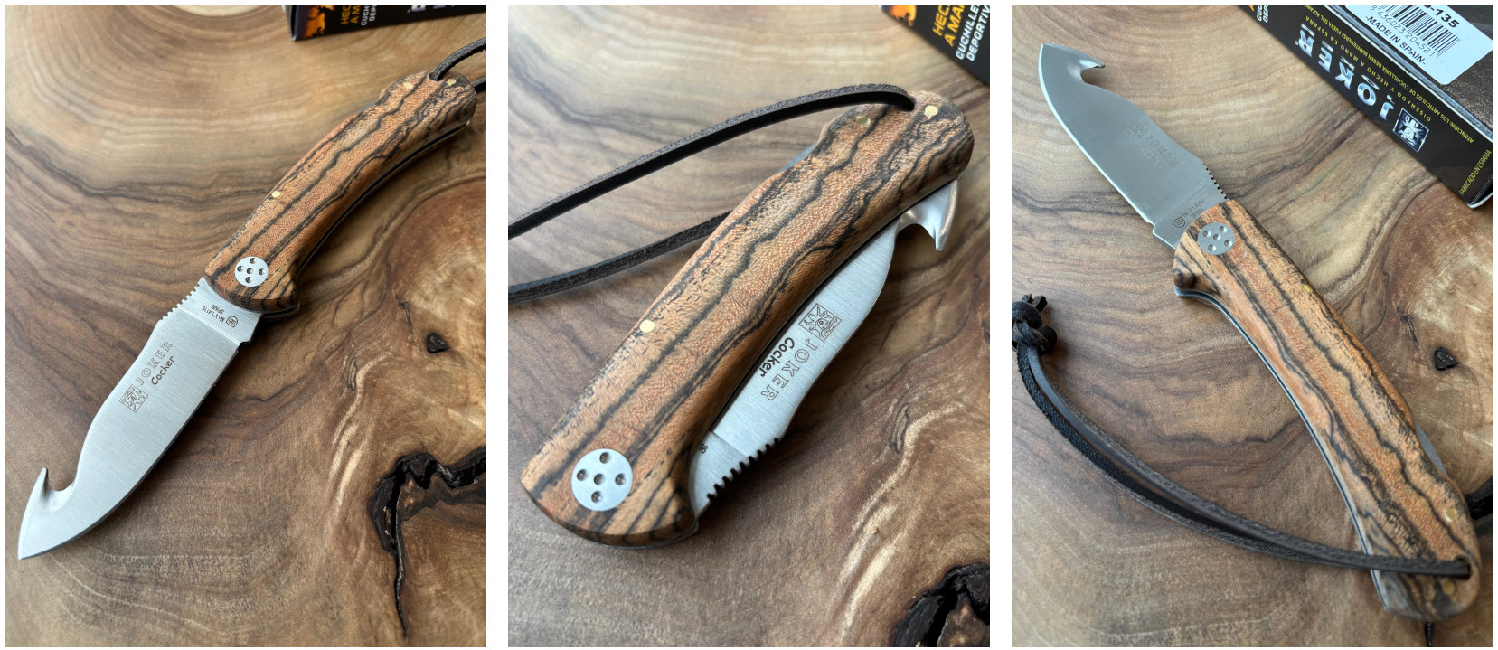 Joker Cocker – Składany nóż do patroszenia, 8,9 cm, drewno bocote