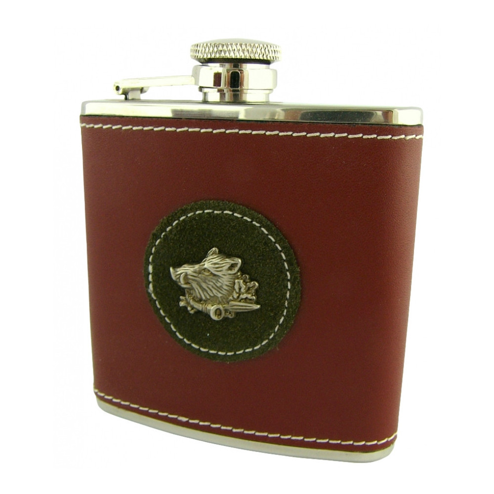 JKR Placatka s loveckým motivem, 150 ml, kožená, hnědá