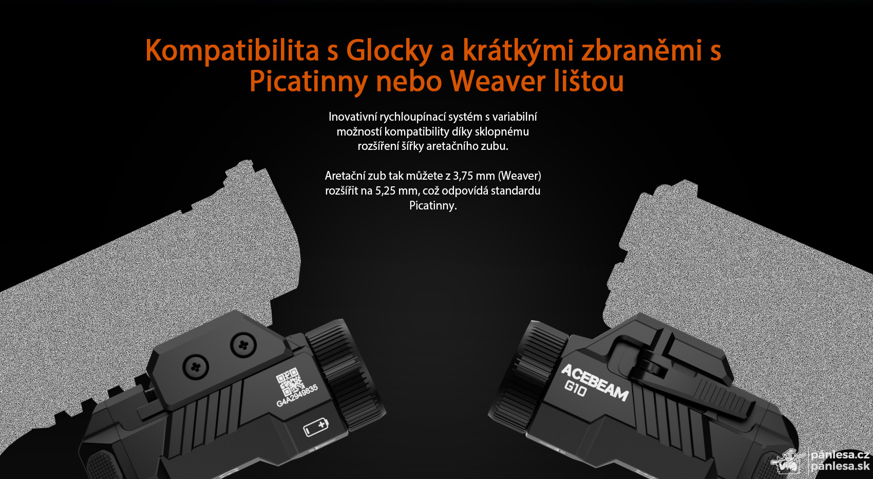 AceBeam G10, 600 lm, black - LED baterka na Picatinny/Weaver lištu, rýchloupínacia