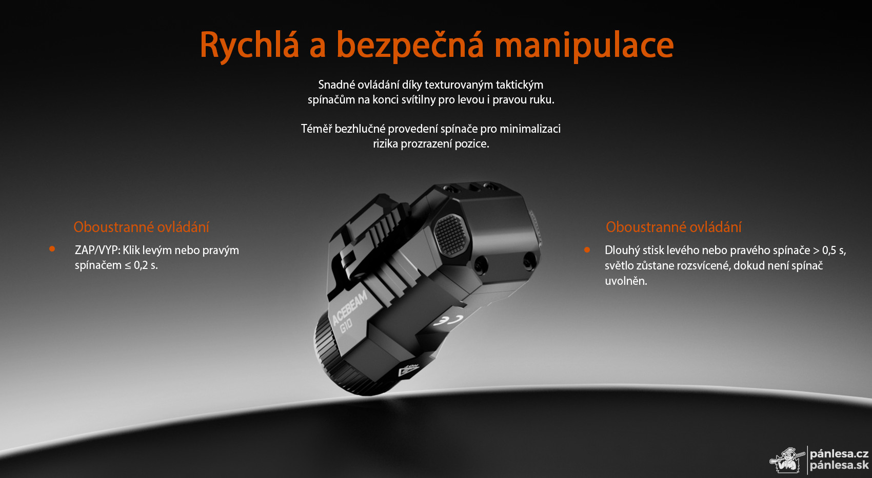 AceBeam G10, 600 lm, black - LED baterka na Picatinny/Weaver lištu, rýchloupínacia