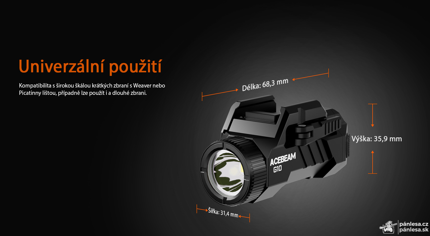 AceBeam G10, 600 lm, black - LED baterka na Picatinny/Weaver lištu, rýchloupínacia