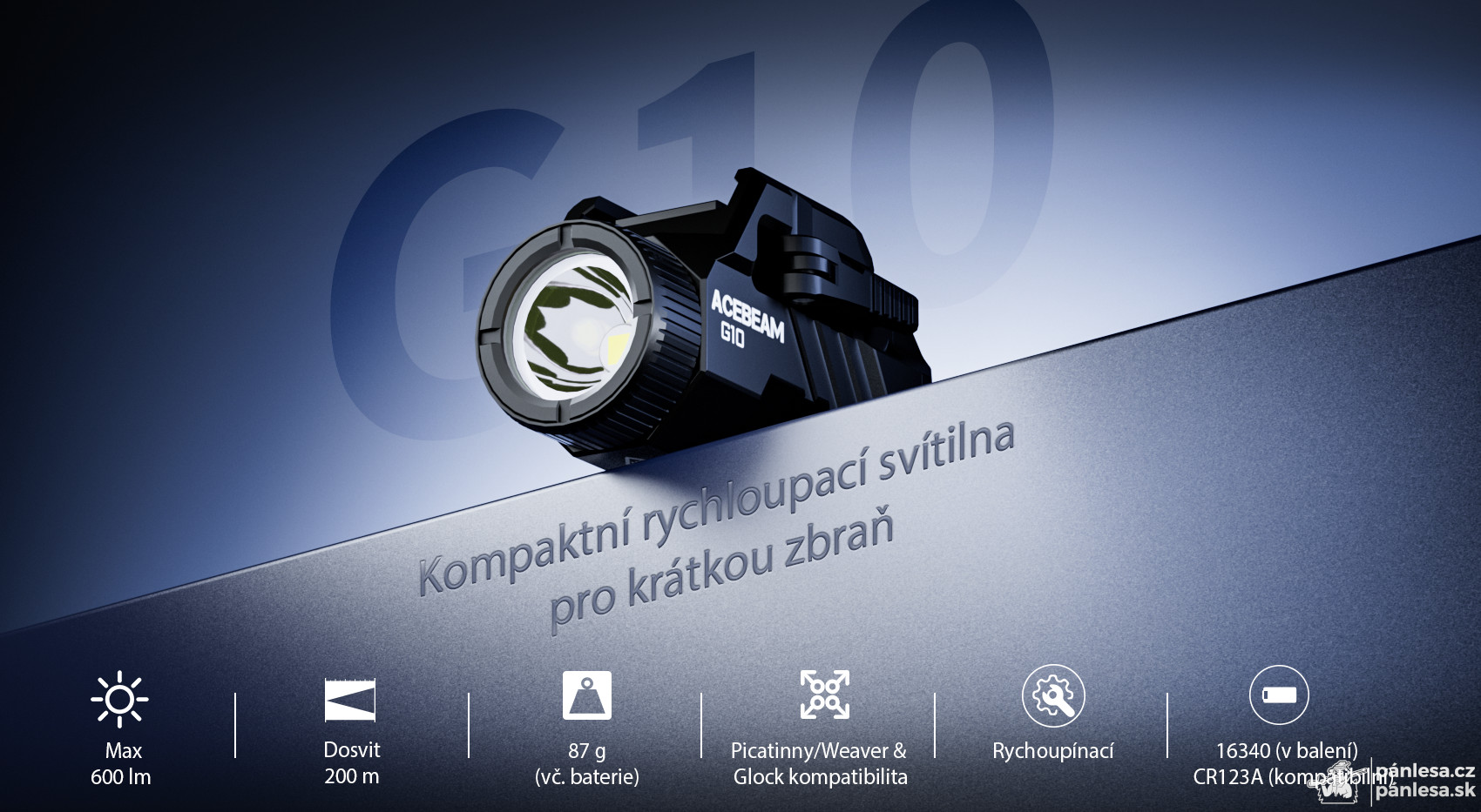 AceBeam G10, 600 lm, black - LED baterka na Picatinny/Weaver lištu, rýchloupínacia