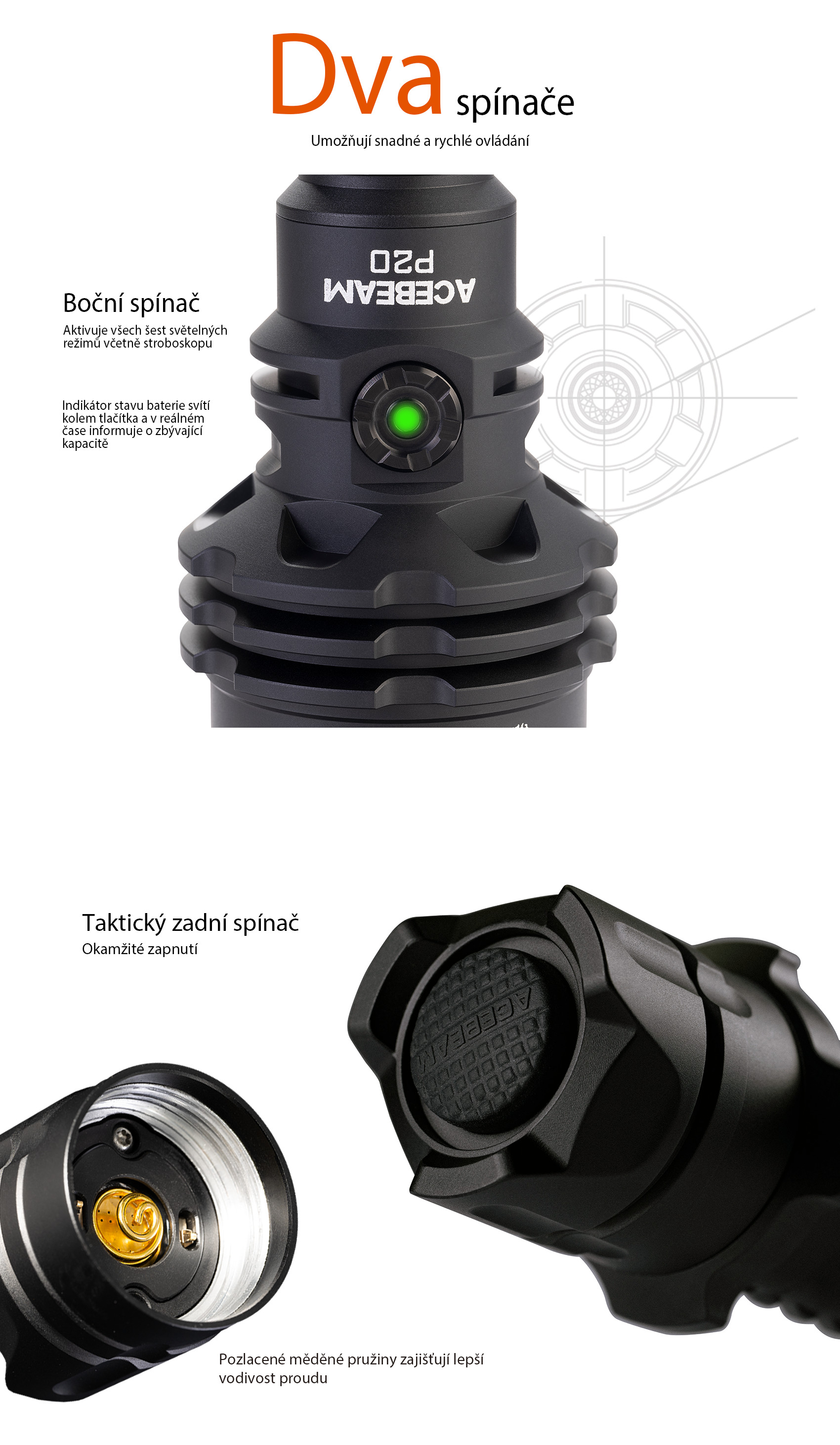 AceBeam P20, 5500 lm, black - Taktická LED svítilna, černá
