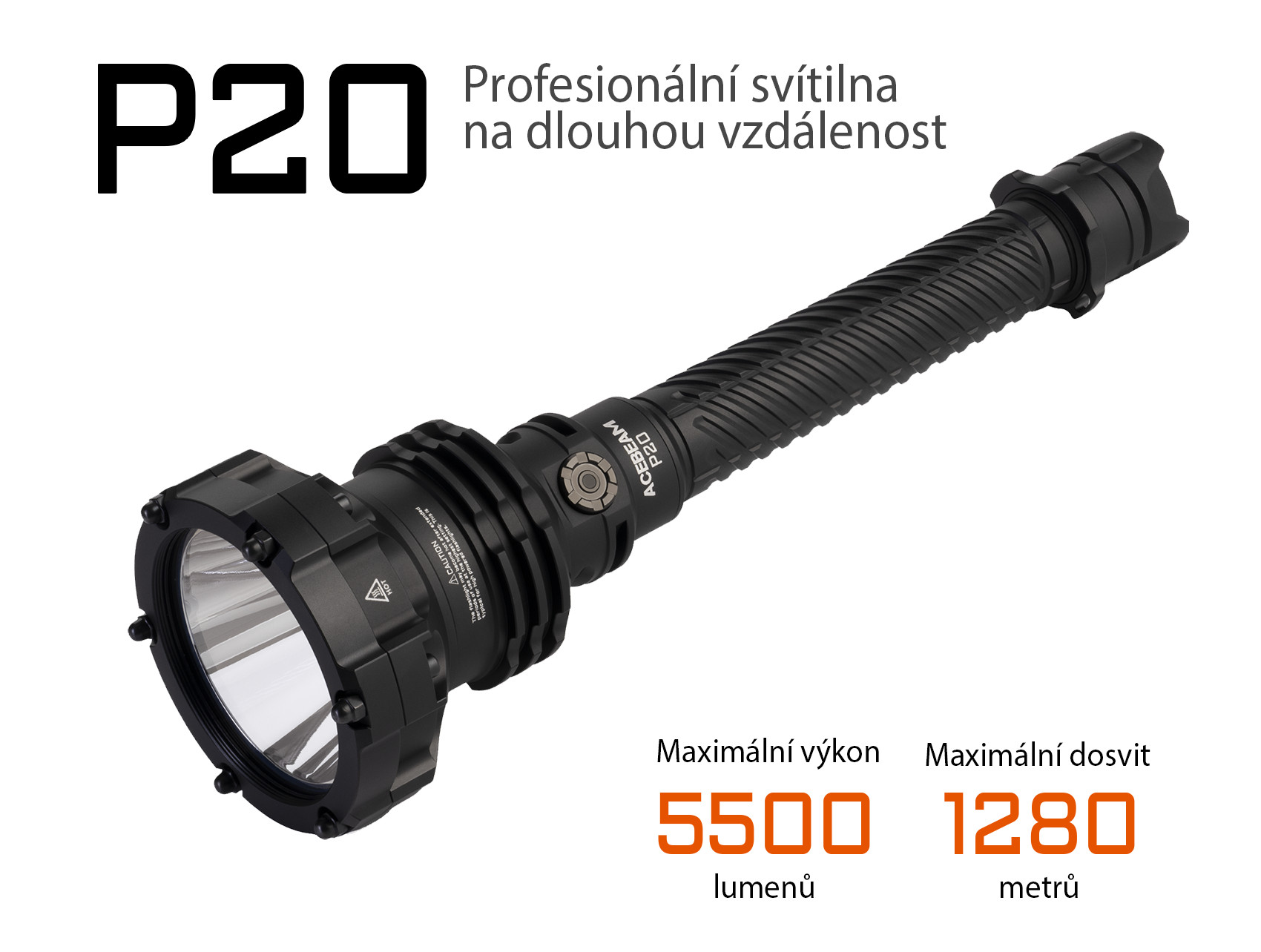 AceBeam P20, 5500 lm, black - Taktická LED svítilna, černá
