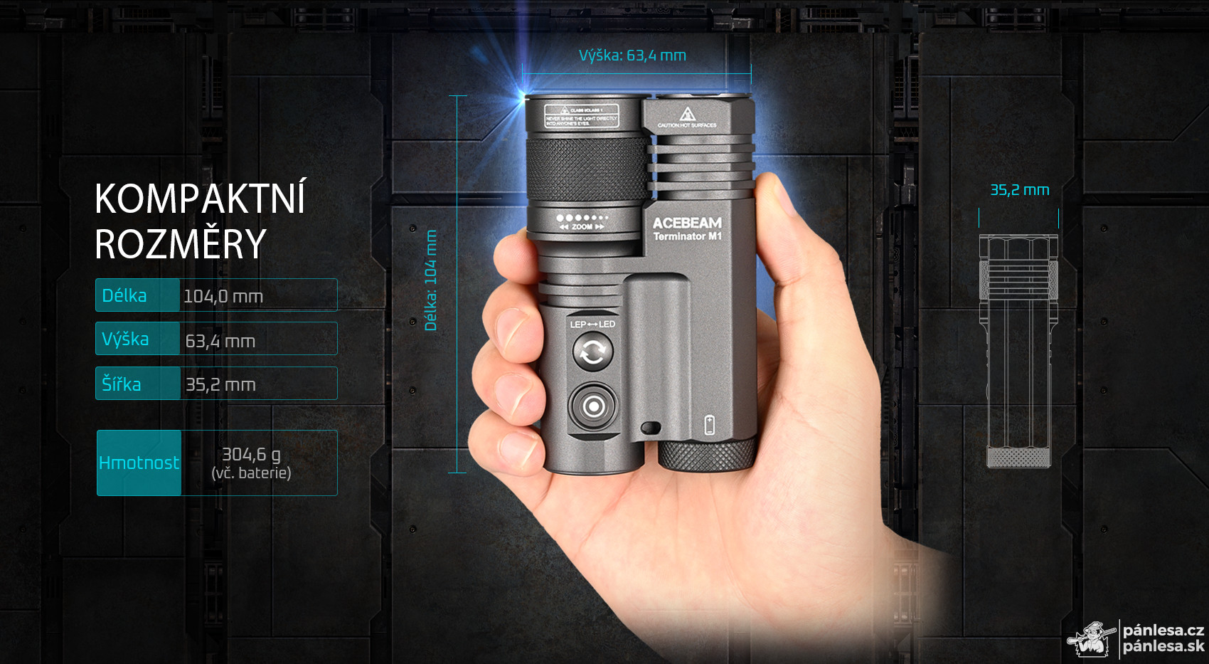 AceBeam Terminator M1, 3500 lm, MAO - LEP a LED baterka so zoomom