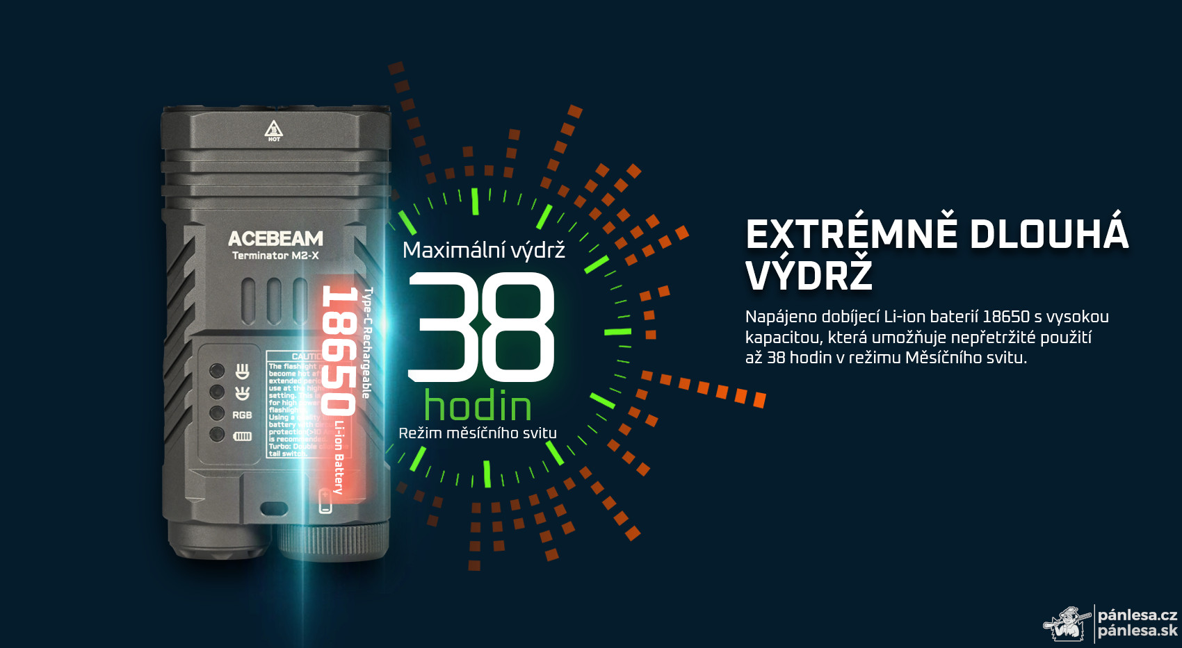 AceBeam Terminator M2-X, 3200 lm, green - LED duální svítilna s bodovým reflektorem