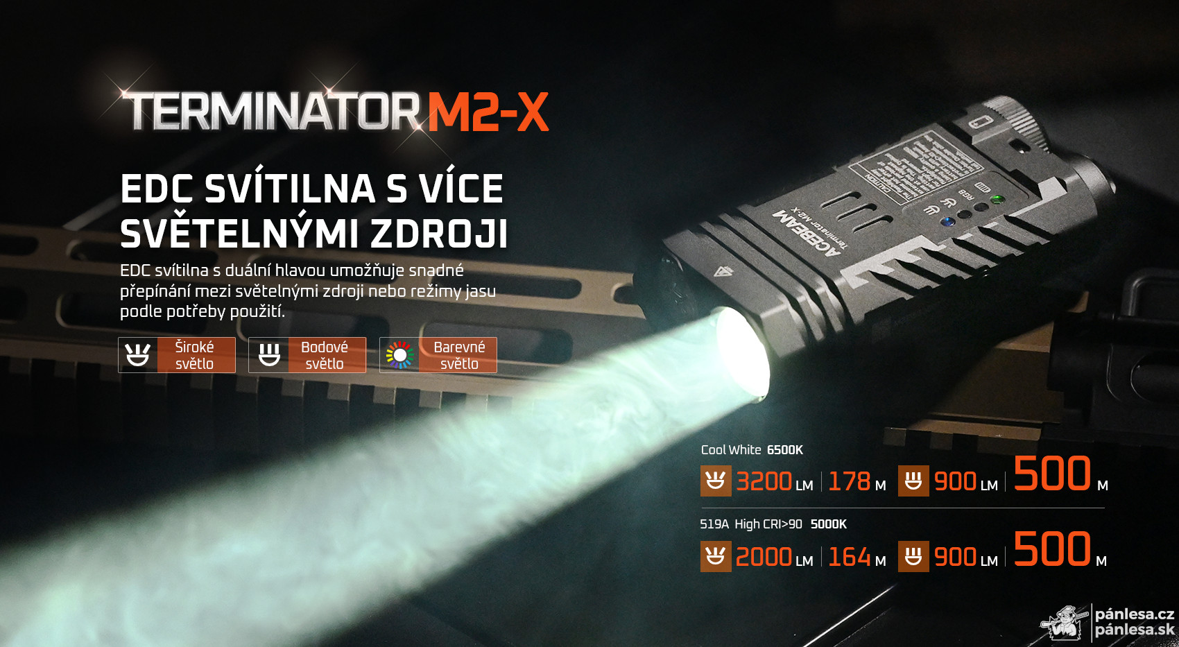 AceBeam Terminator M2-X, 3200 lm, green - LED duální svítilna s bodovým reflektorem