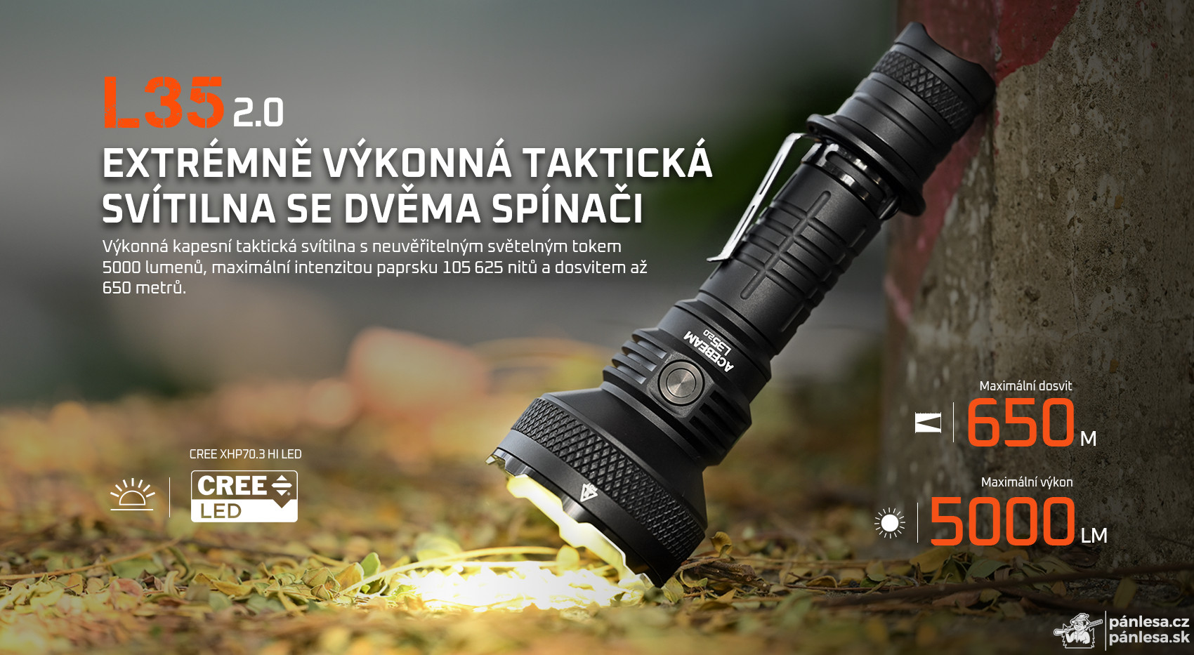 AceBeam L35 2.0, 5000 lm, black - Taktická LED svítilna, černá