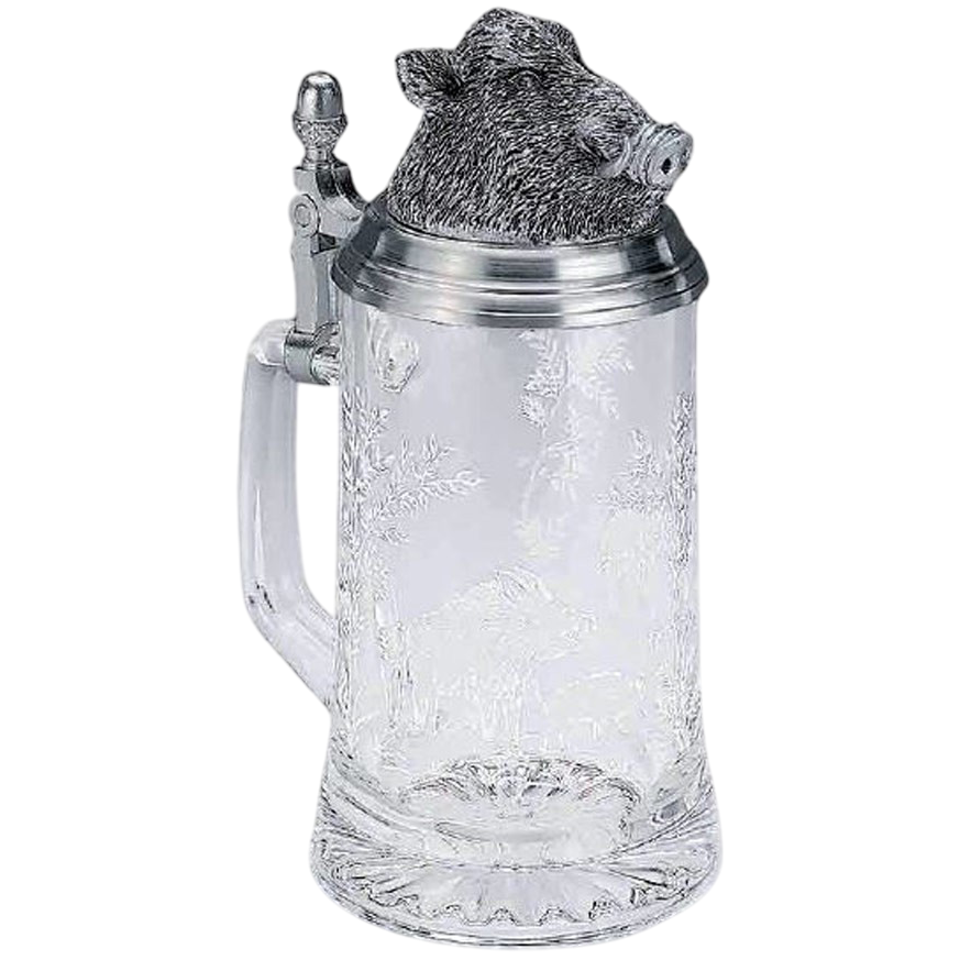 Artina Korbel s 3D víčkem, 500 ml, motiv s divočákem, sklo a cín