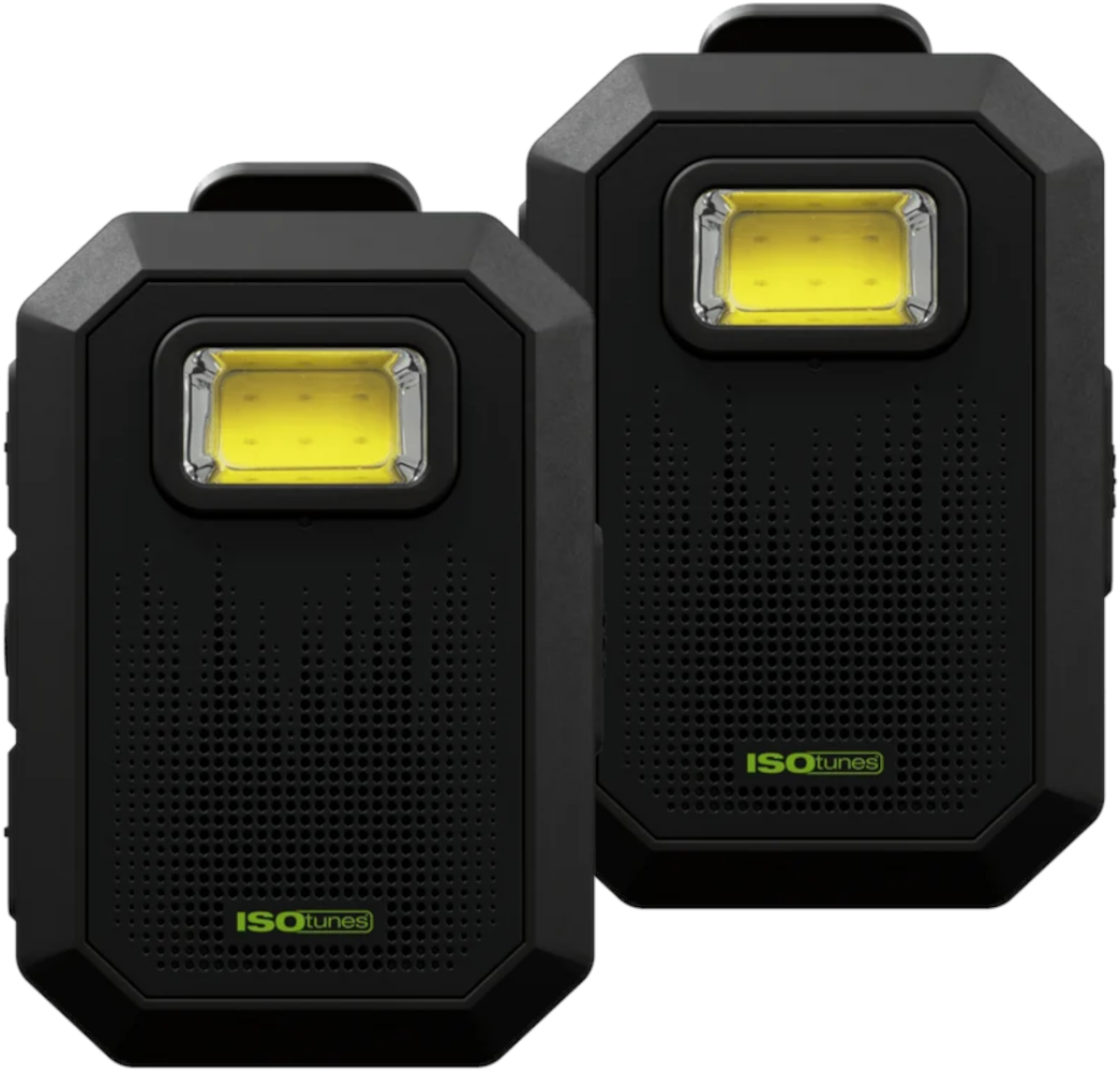 2x ISOtunes Sidekick – Sada 2ks pracovních kapesních reproduktorů se svítilnou